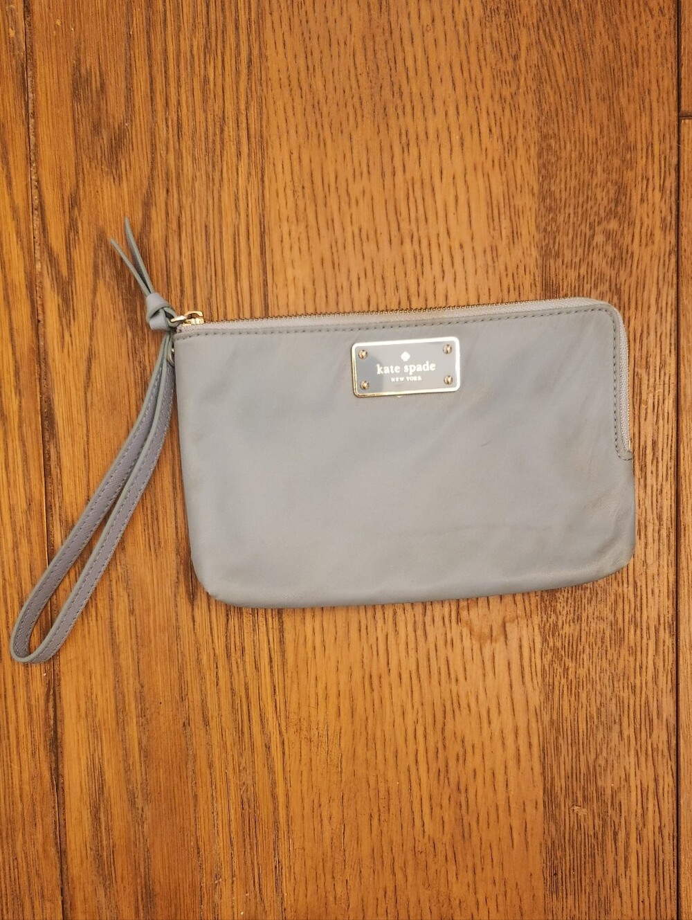 kate spade Light Blue Double Zip Wristlet Clutch with Gold Plaque